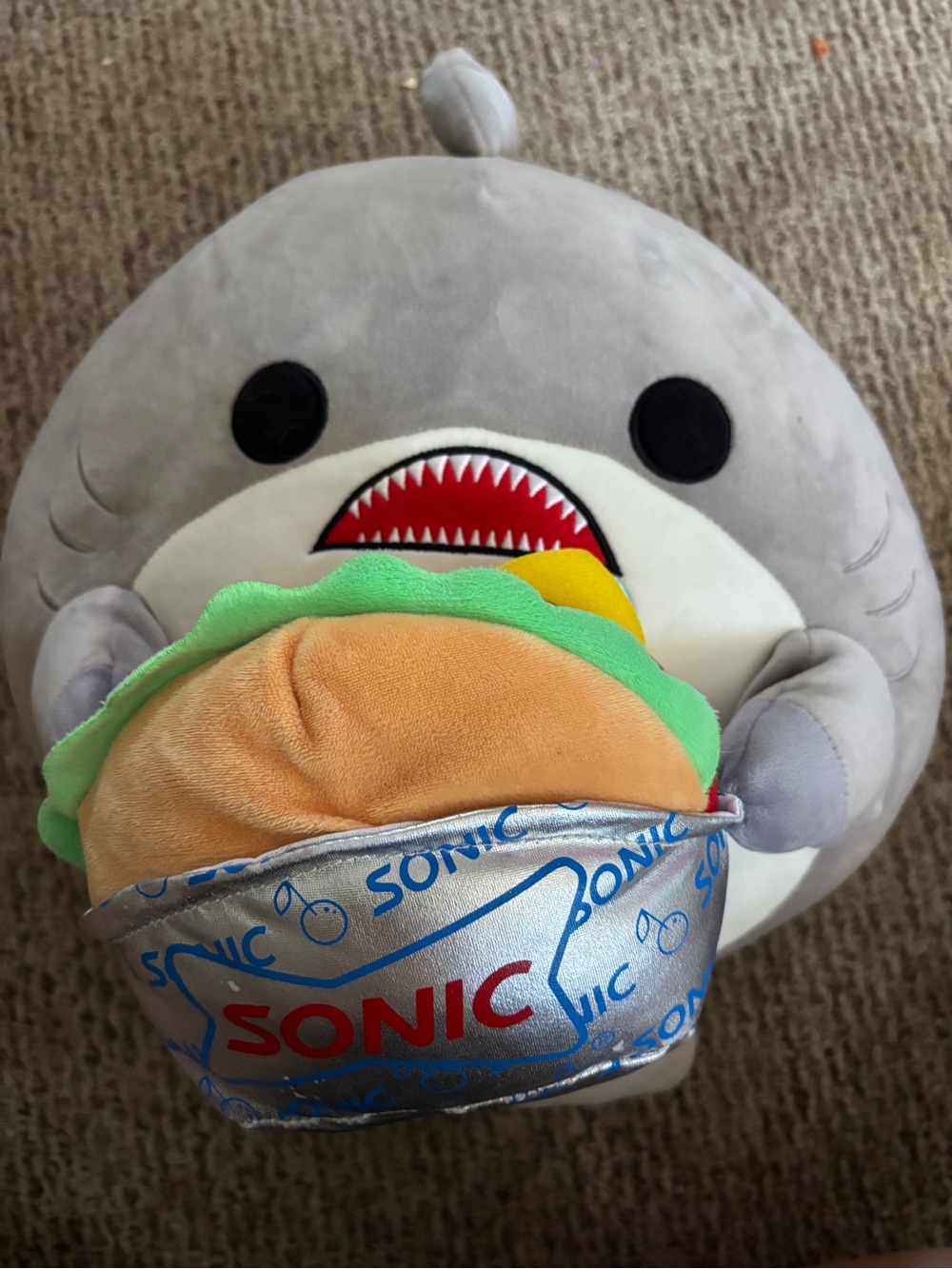 Sonic Kids Plush Shark with Silver Sonic Bowl and Multicolor Burger